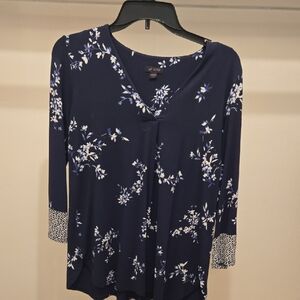 J. Jill Navy Blue Floral Blouse